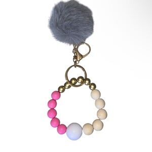 🎀2/$20🎀 Pink and Gold Wristlet Keychain with Pom Pom